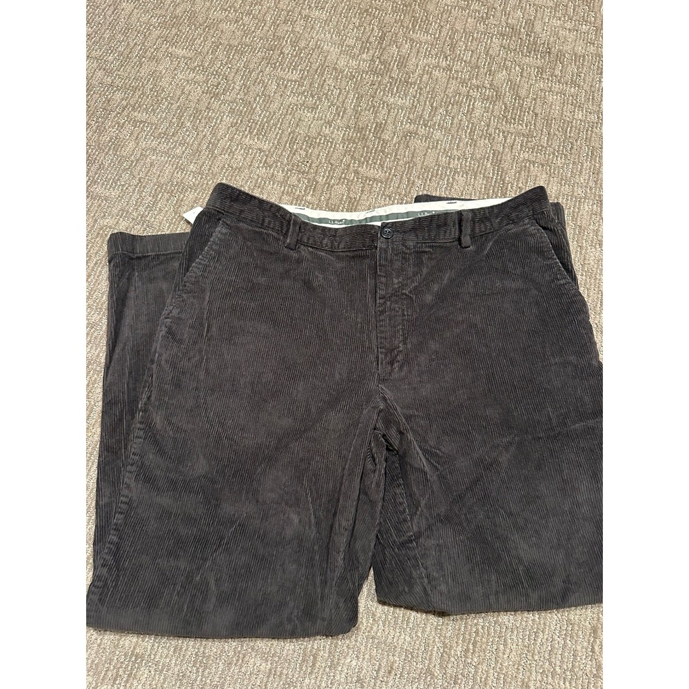 LL Bean Classic Fit Corduroy Pants Mens 40x32 Gray Cotton Stretch ID502835